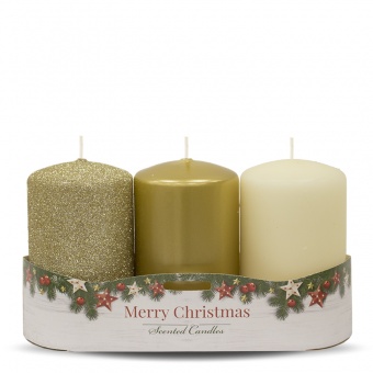 Pl golden Christmas candle 3-pack roller