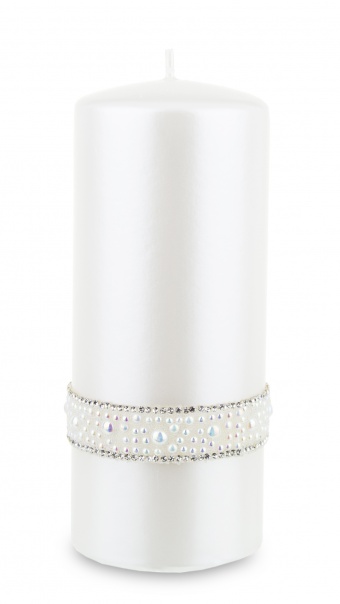En Large white cylinder opal pearl candle