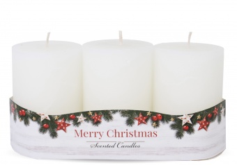 Pl white Candle rustic Christmas 3-pack cylinder