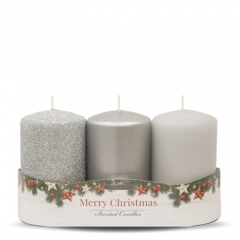 Pl silver Christmas Candle 3-pack roller
