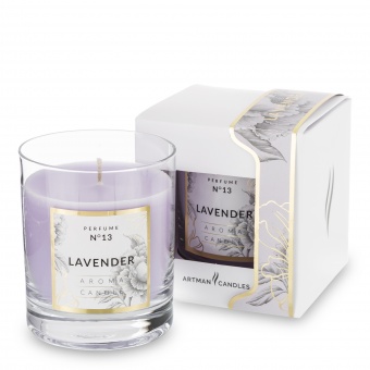 En lavender Classic candle in glass