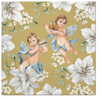 Pl napkins angels in flowers gold
