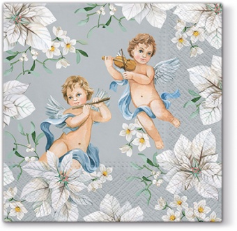 Pl napkins angels in flowers silver