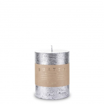 Pl Candle rustic metalic small silver cylinder