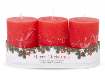 Pl red Candle rustic Christmas 3-pack cylinder