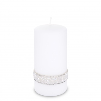 Pl white pearl candle crystal cylinder Medium