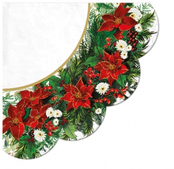 Pl napkins poinsetia wreath (white)