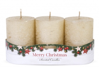 Pl golden candle rustic Christmas 3-pack cylinder