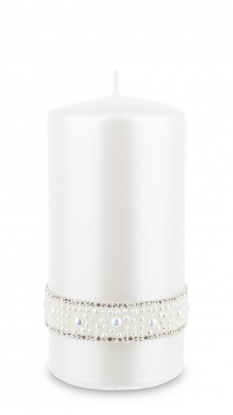 Pl Candle crystal opal pearl cylinder Medium white