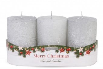 Pl silver candle rustic Christmas 3-pack cylinder